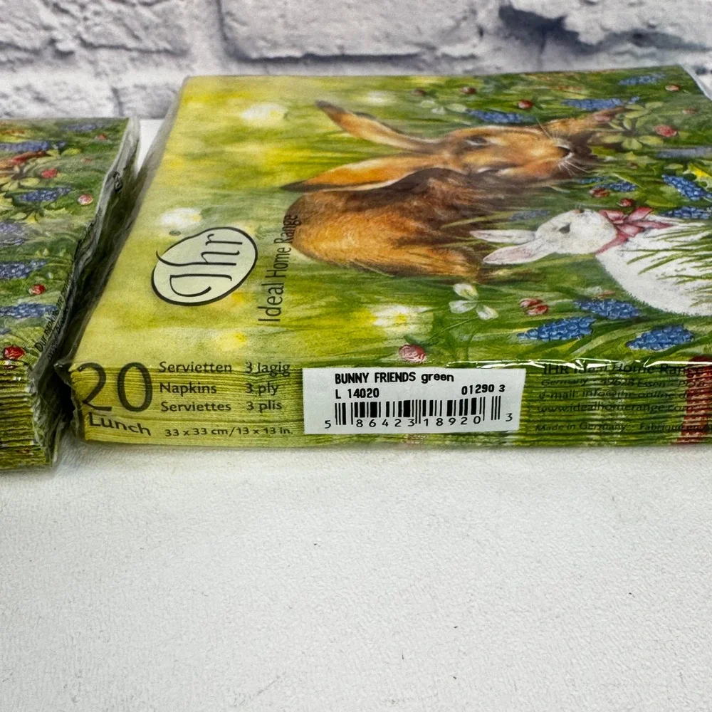 IHR Bunny Friends Green Easter Napkins 20Ct Cocktail 20Ct Lunch Rabbit Chic Eggs